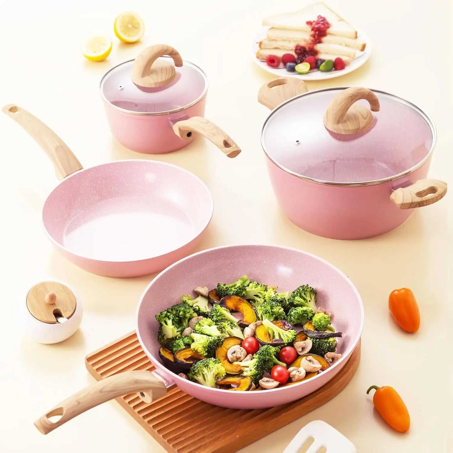 Pink Nonstick Pots and Pans Set