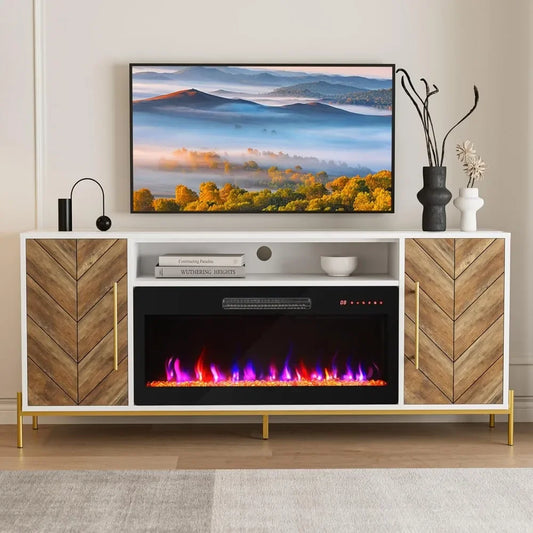 Wood TV Stand with 36" Electric Fireplace