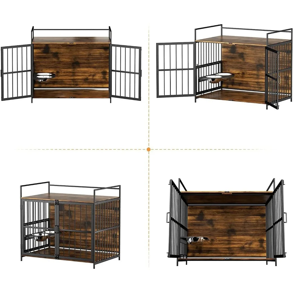 Furniture Style Large Dog Crate with Feeder