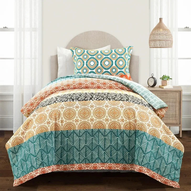 Bohemian Stripe Reversible Cotton Duvet Cover Set