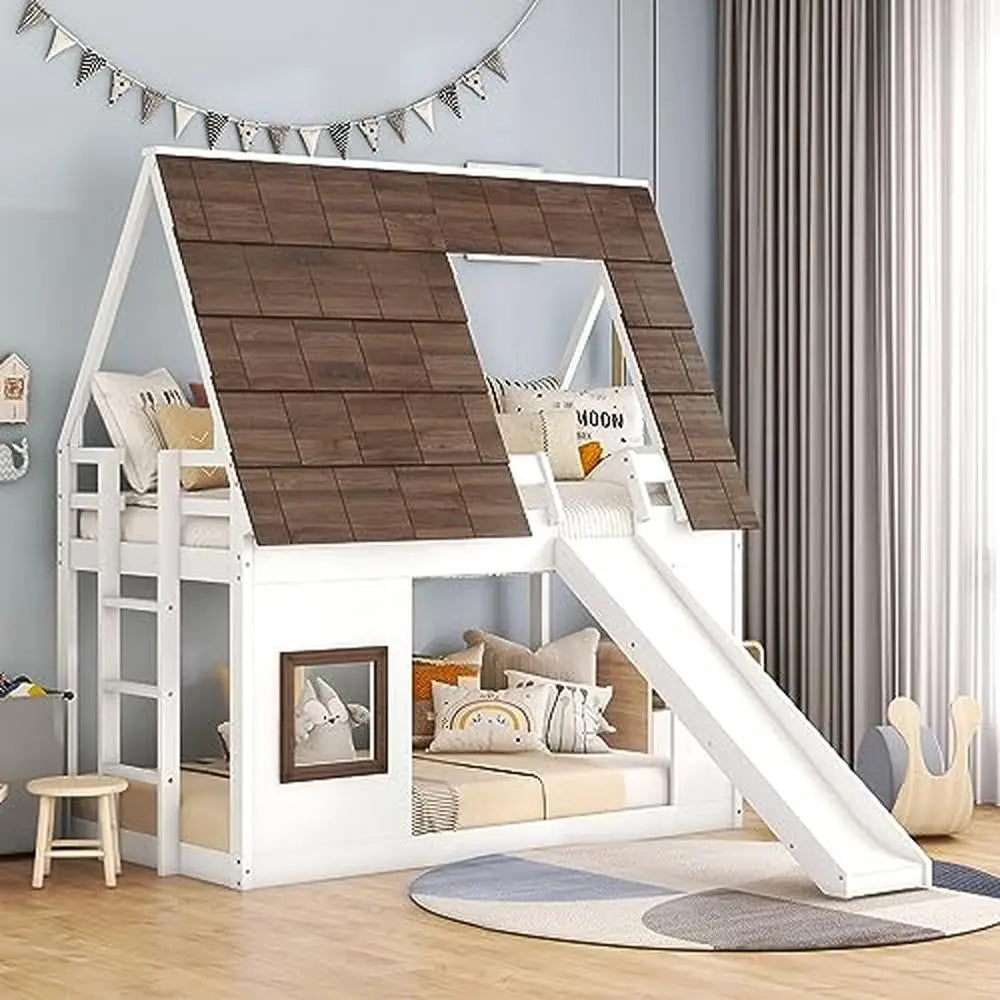 Wooden Twin Bunk Beds with Slide