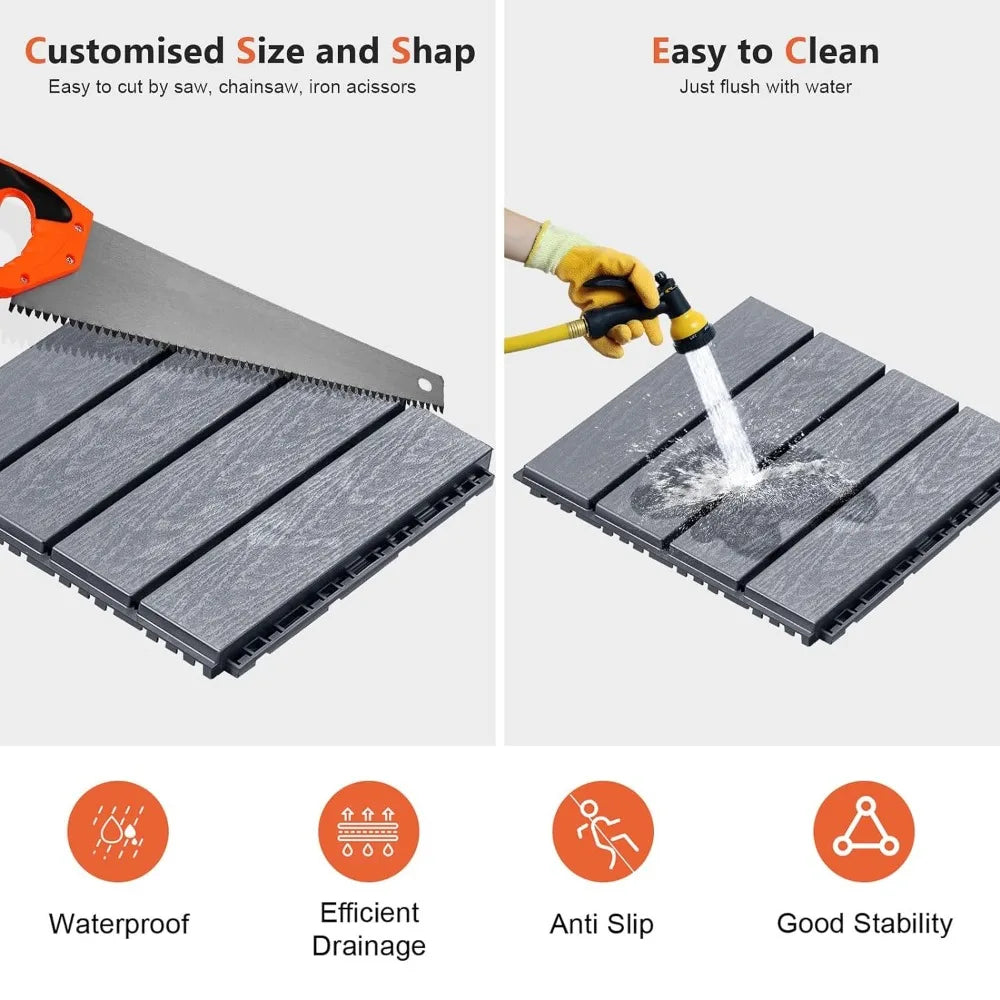 Interlocking Deck Tiles with Edge Kits 11.8"x11.8"