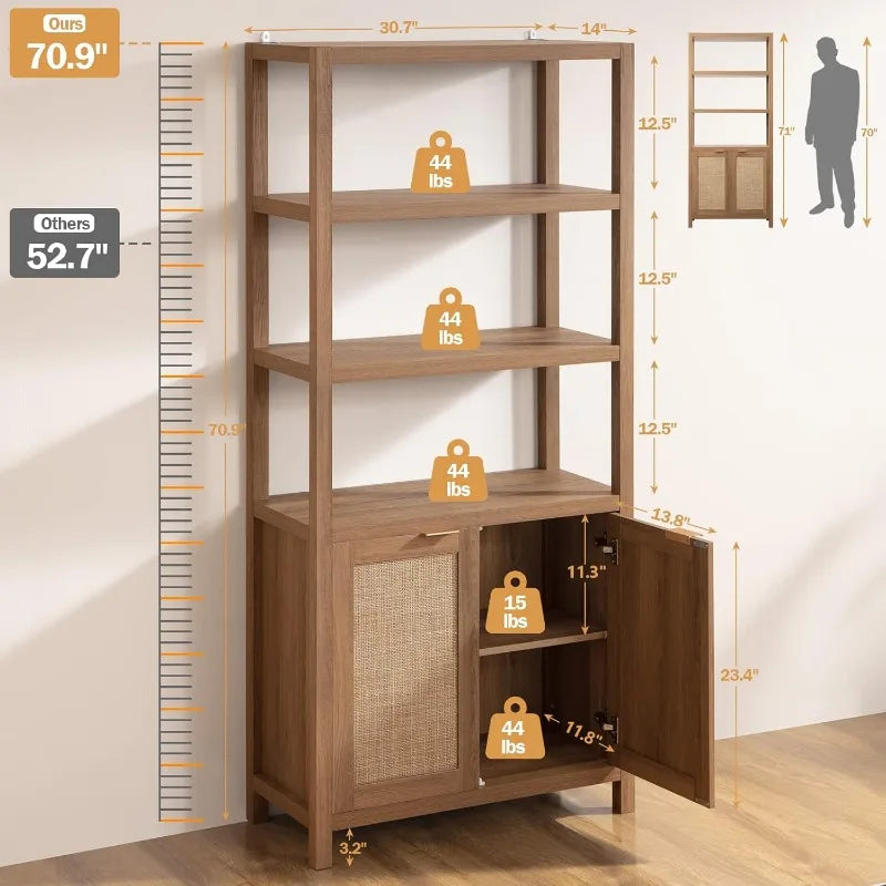 Rattan 5 Tier Bookshelf