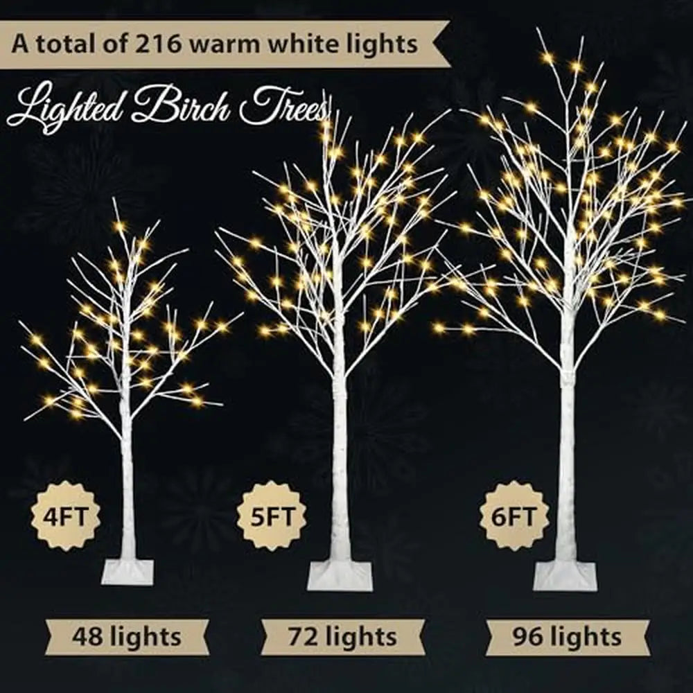 3 Pack 4FT 5FT 6FT LED Birch Tree Set