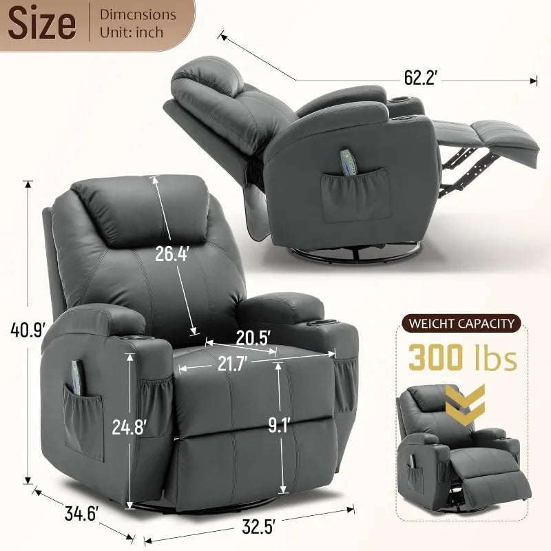 Swivel Recliner Chairs for Adults, Rocker Manual Recliner