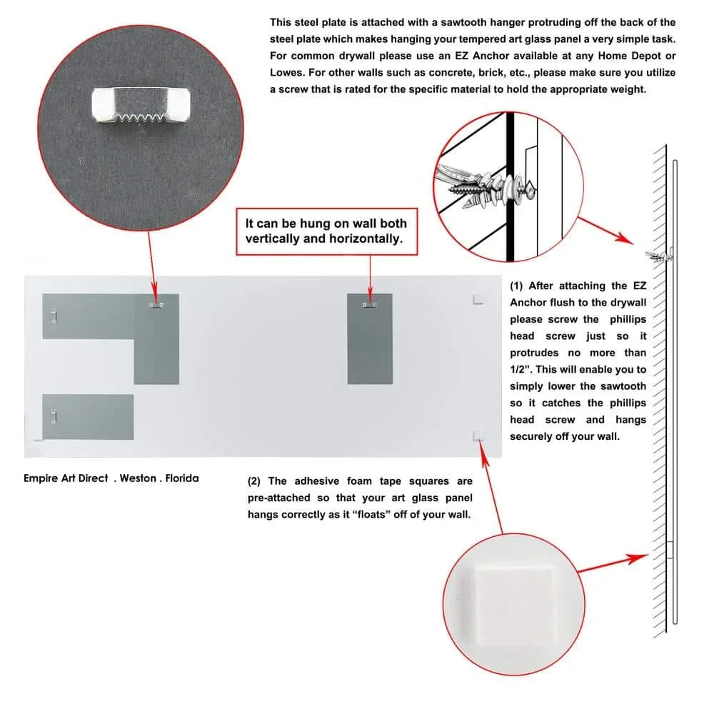 US  63 in. x 24 in. "Impact B" Frame-less Free Floating Tempered Glass Panel Graphic Art