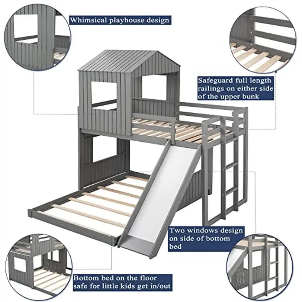 Twin House Bunk Bed with Slide