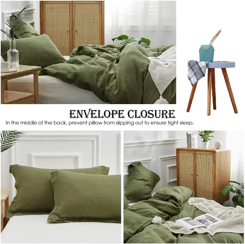 Simple 3Pcs100% Linen Bedding Set