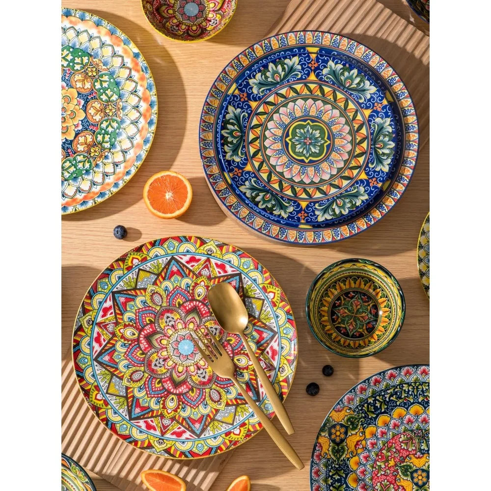 Set, Bohemia Style Hand Painted Serving Dishes