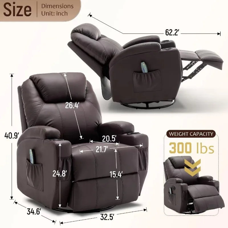 Swivel Recliner Chairs for Adults, Rocker Manual Recliner