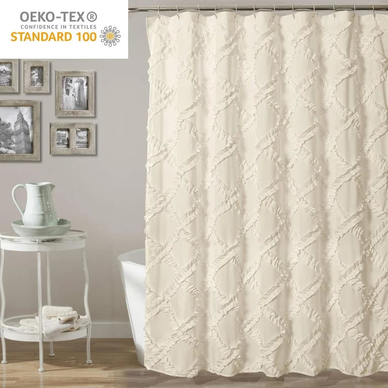 Ivory/Pale Yellow Ruffle Diamond Shower Curtain