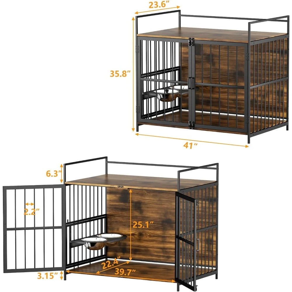 Furniture Style Large Dog Crate with Feeder