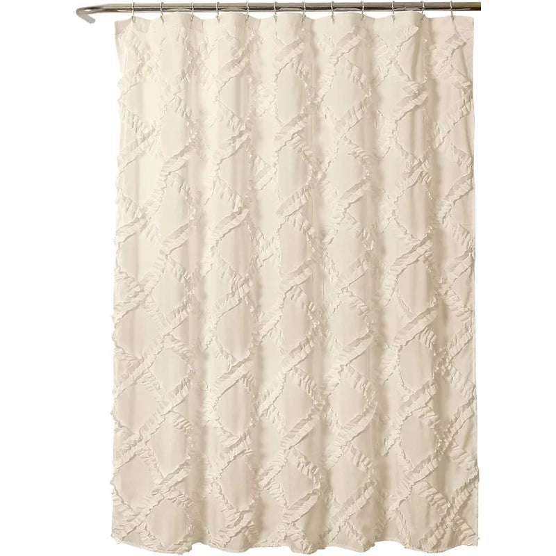 Ivory/Pale Yellow Ruffle Diamond Shower Curtain