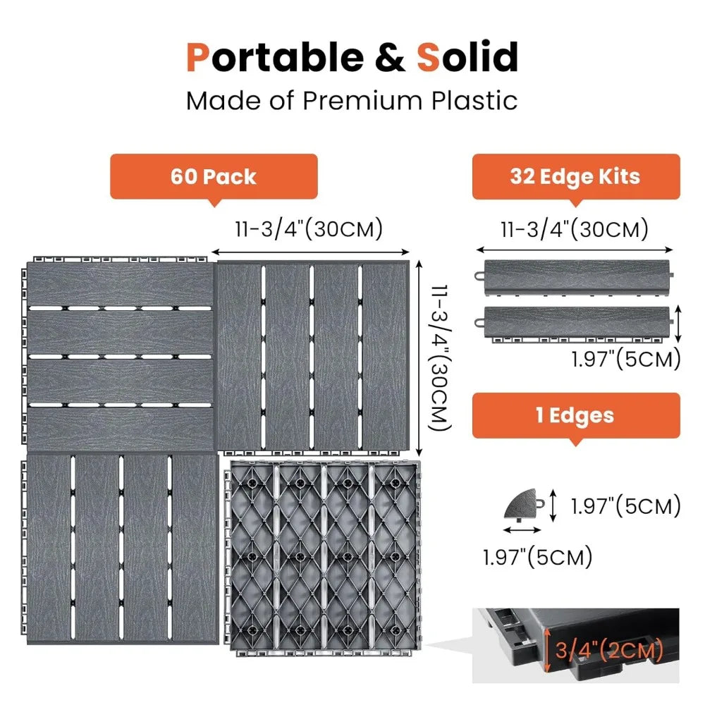 Interlocking Deck Tiles with Edge Kits 11.8"x11.8"