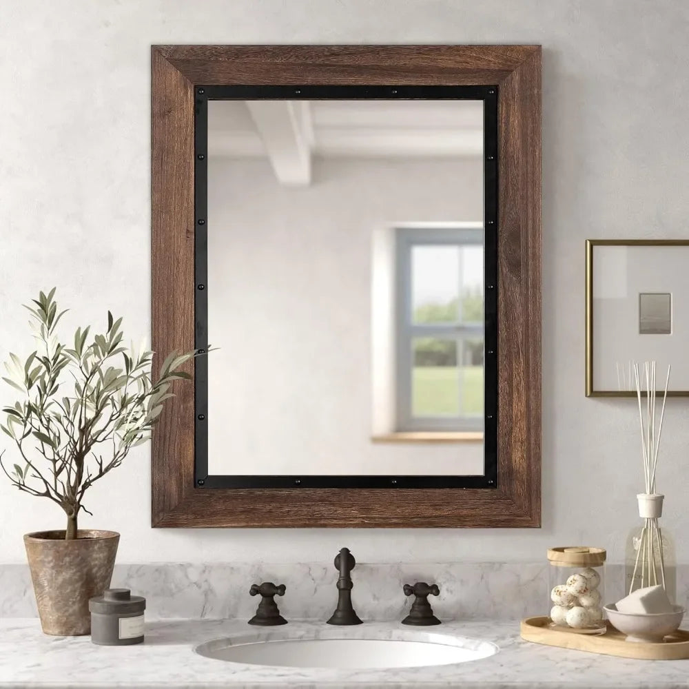 Rustic Wooden Framed Wall Mirror