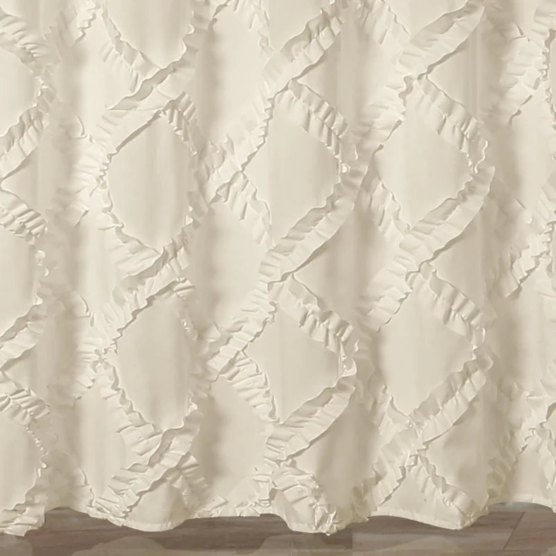 Ivory/Pale Yellow Ruffle Diamond Shower Curtain