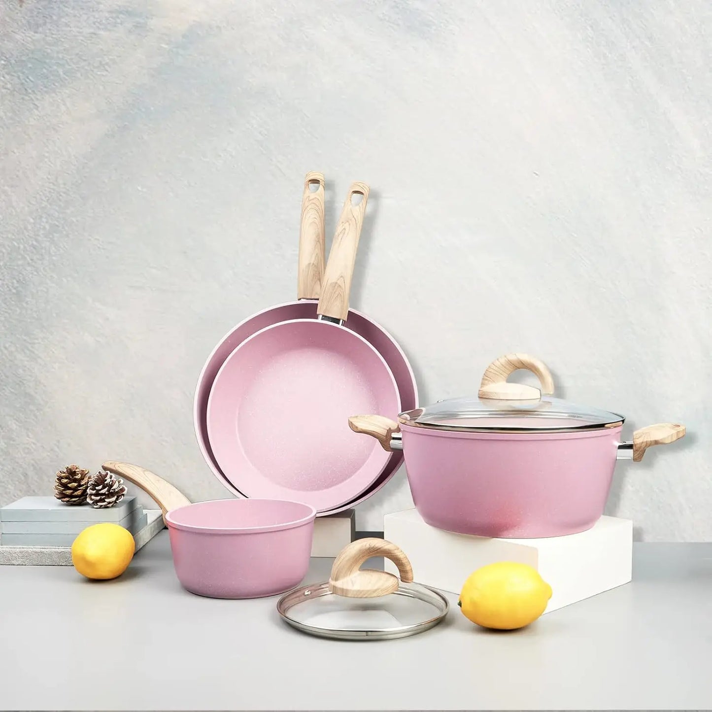 Pink Nonstick Pots and Pans Set