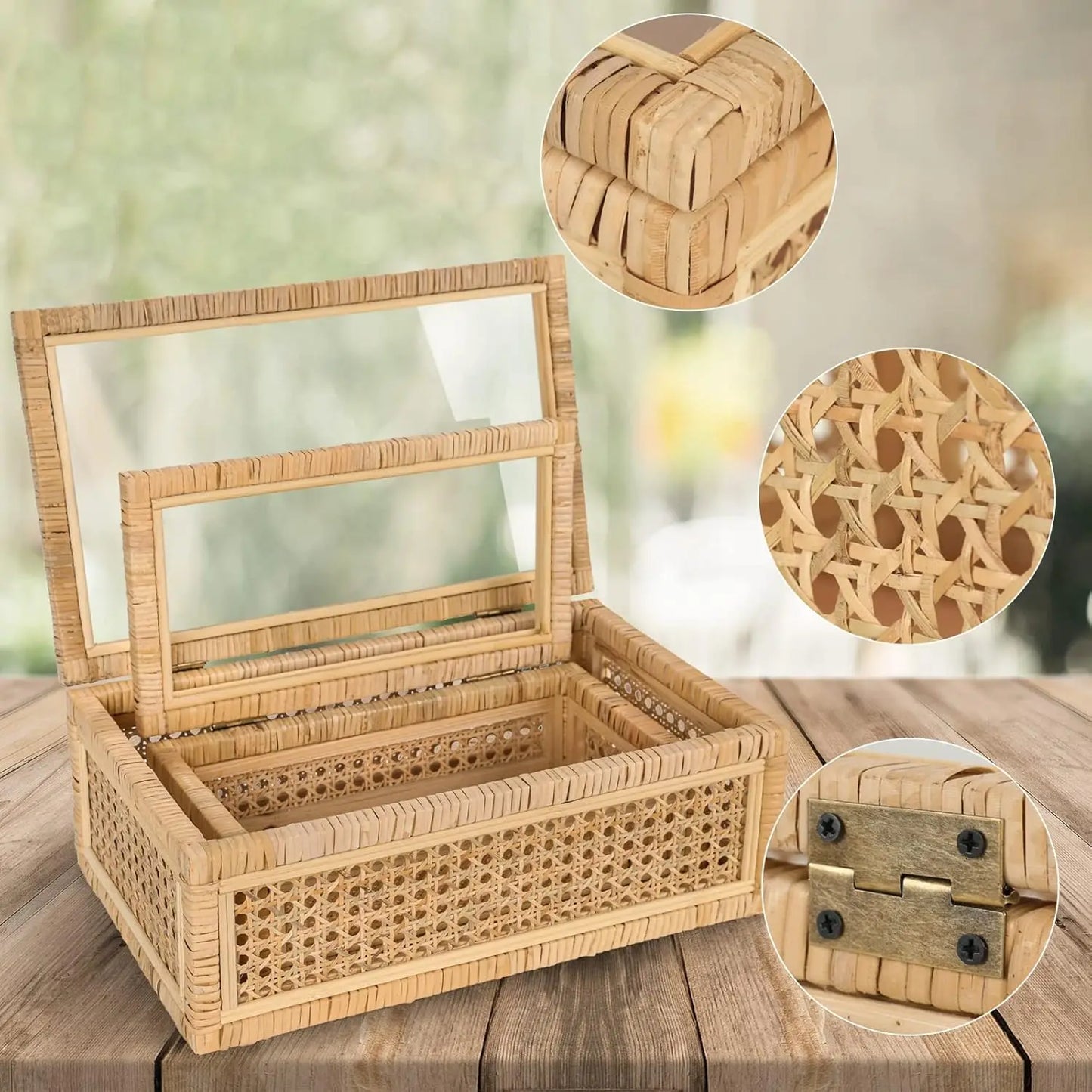 Handwoven Boho Display Boxes with Glass Top