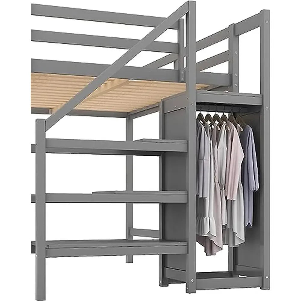 Full Size Loft Bed with Wardrobe/Storage