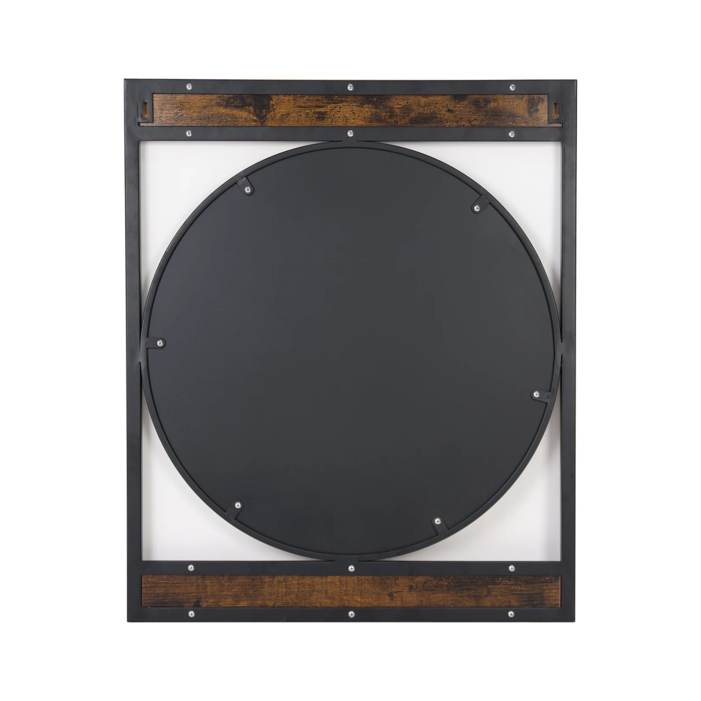 Industrial Metal Wood Frame Wall Mirror