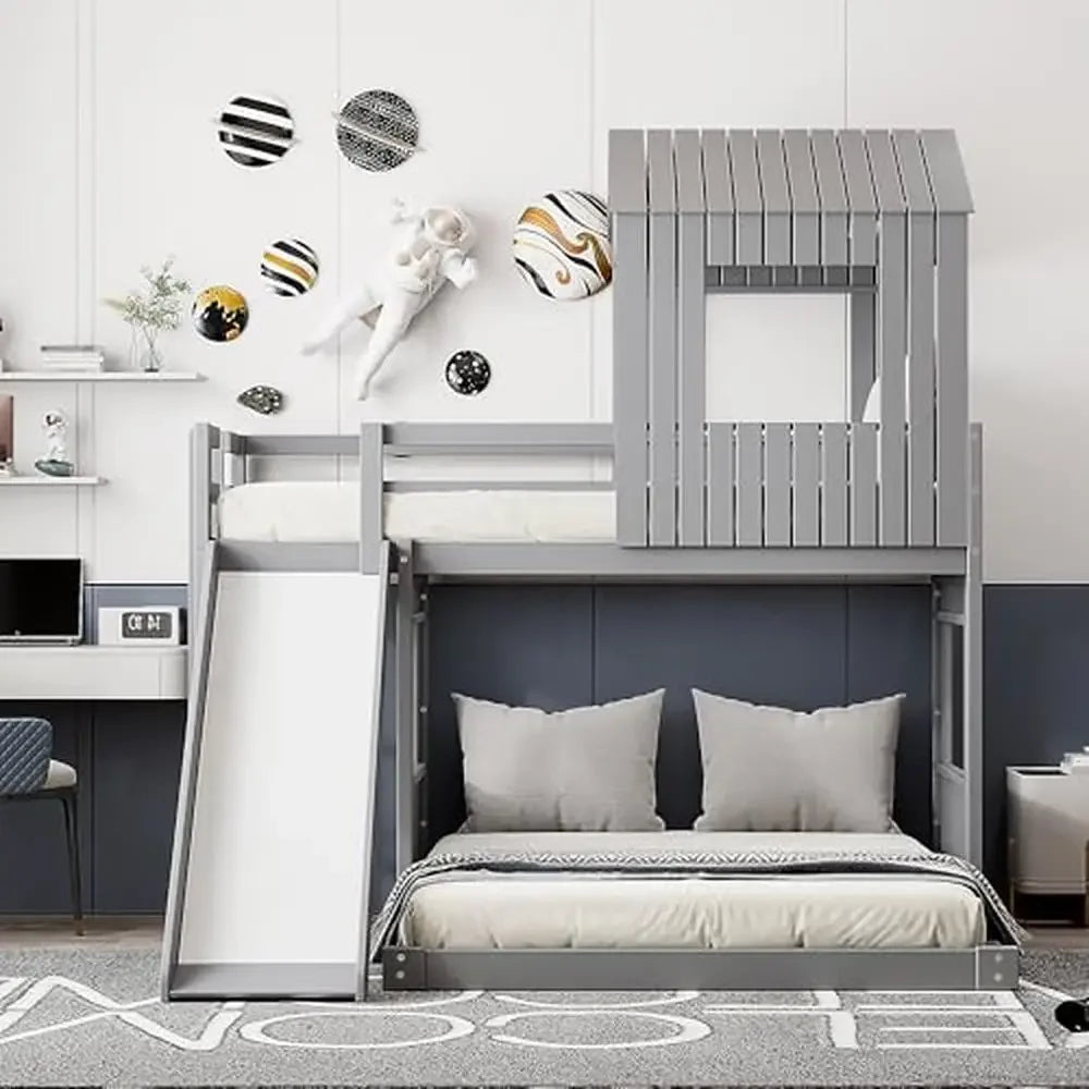 Twin House Bunk Bed with Slide