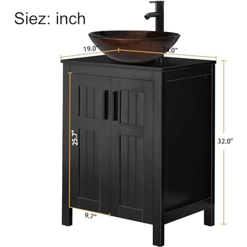 Black Wood Doors & Ceramic Vessel Sink