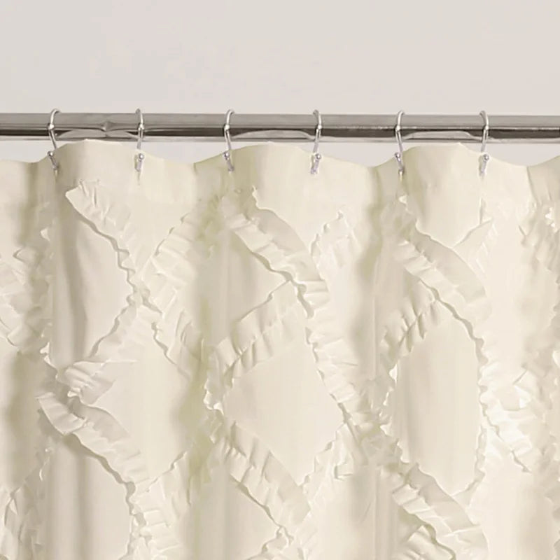 Ivory/Pale Yellow Ruffle Diamond Shower Curtain