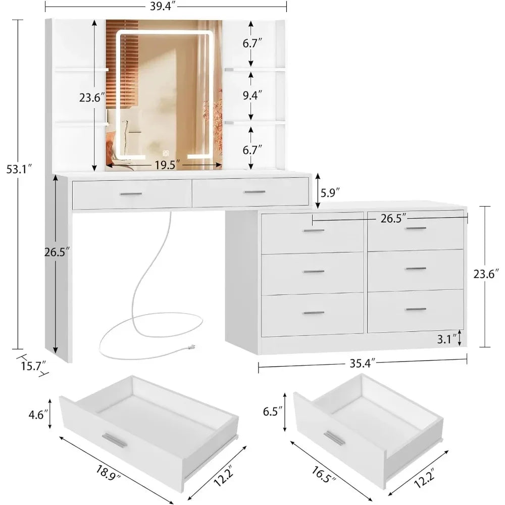 Vanity with LED Lighted Mirror Power Outlet