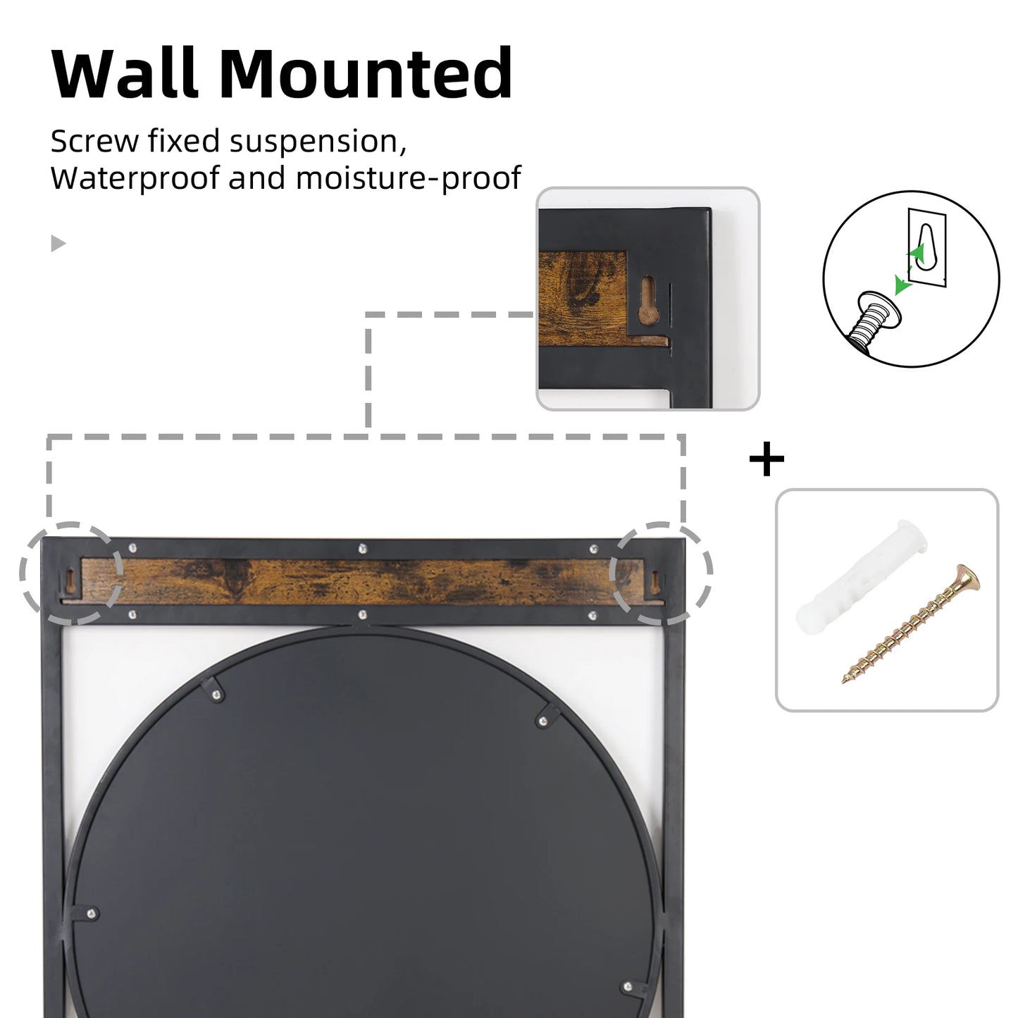 Industrial Metal Wood Frame Wall Mirror