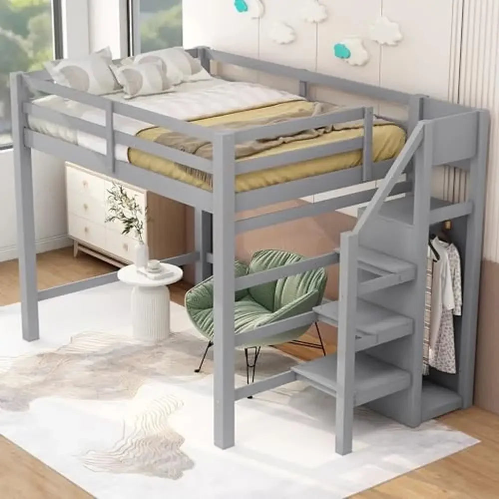 Full Size Loft Bed with Wardrobe/Storage