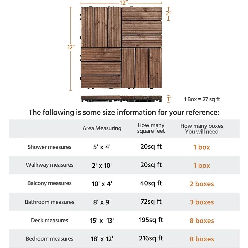 27PCS Wooden Decking Tiles 12x12in Outdoors