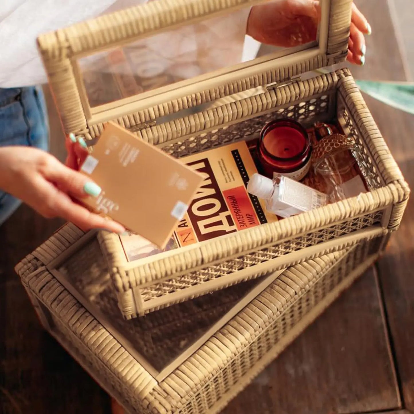 Handwoven Boho Display Boxes with Glass Top