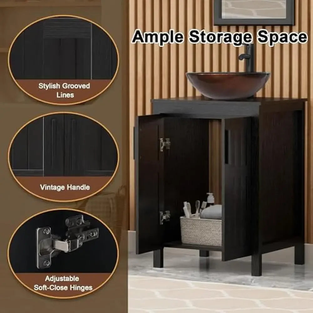 Black Wood Doors & Ceramic Vessel Sink