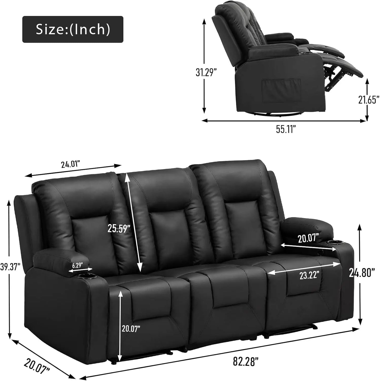 2PC Bonded Leather Recliner Set