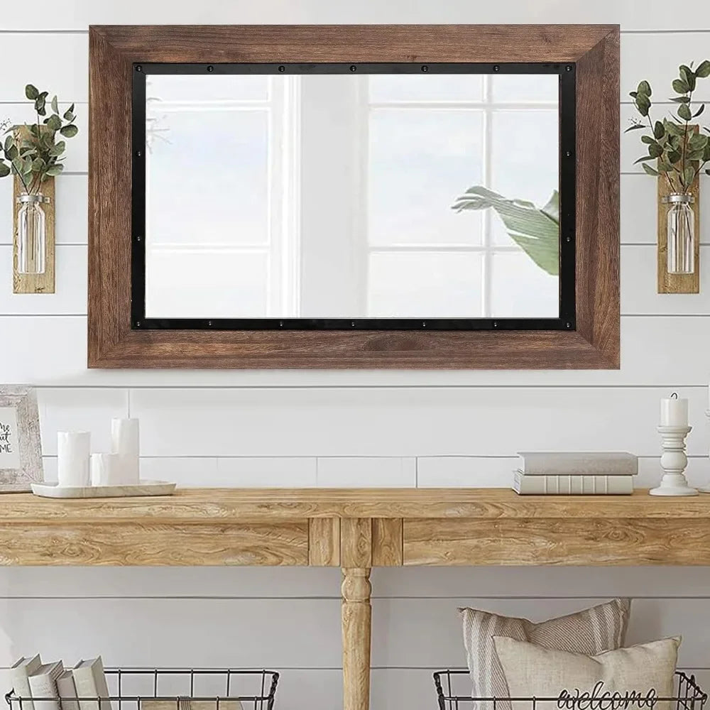 Rustic Wooden Framed Wall Mirror