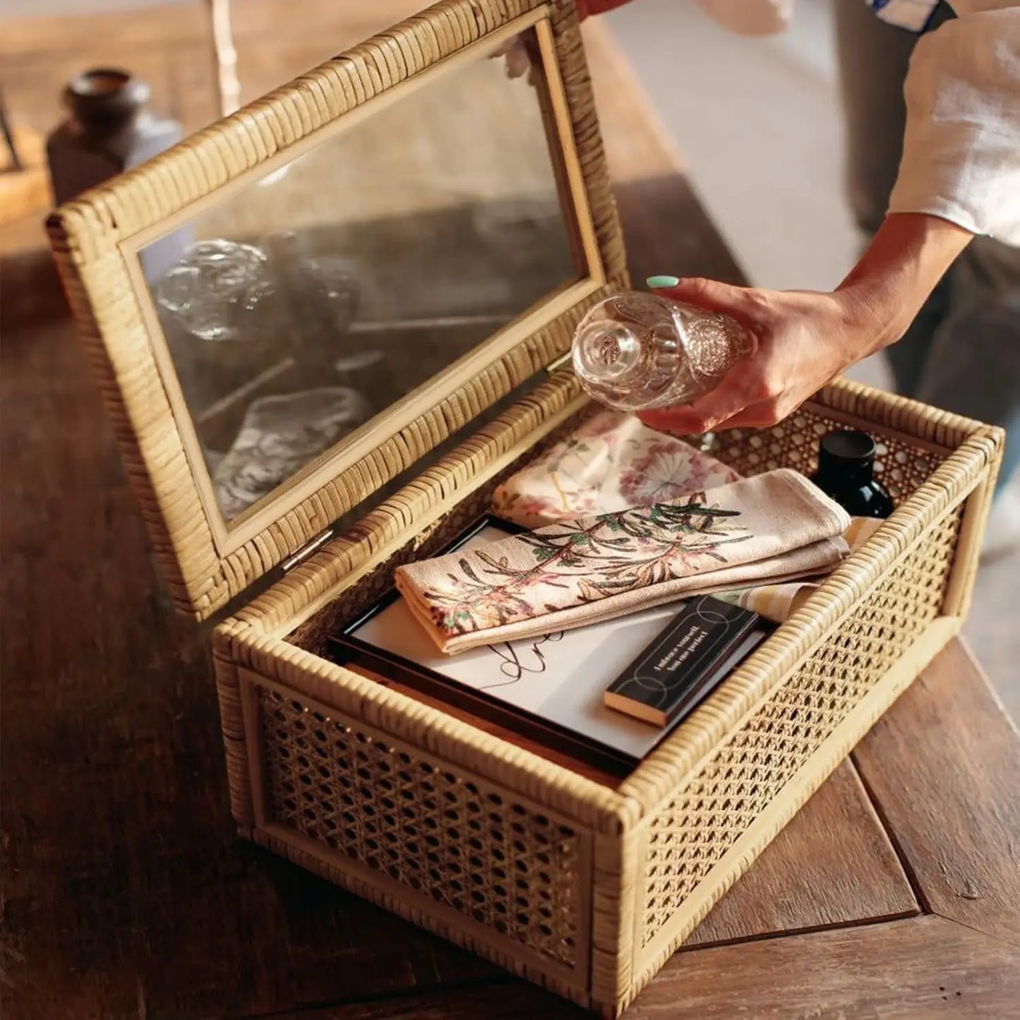 Handwoven Boho Display Boxes with Glass Top