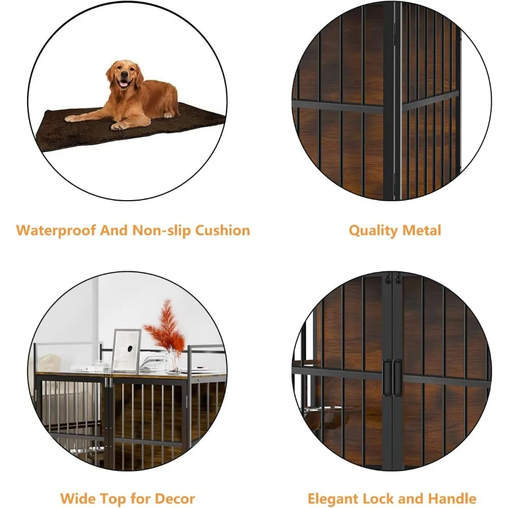 Furniture Style Large Dog Crate with Feeder