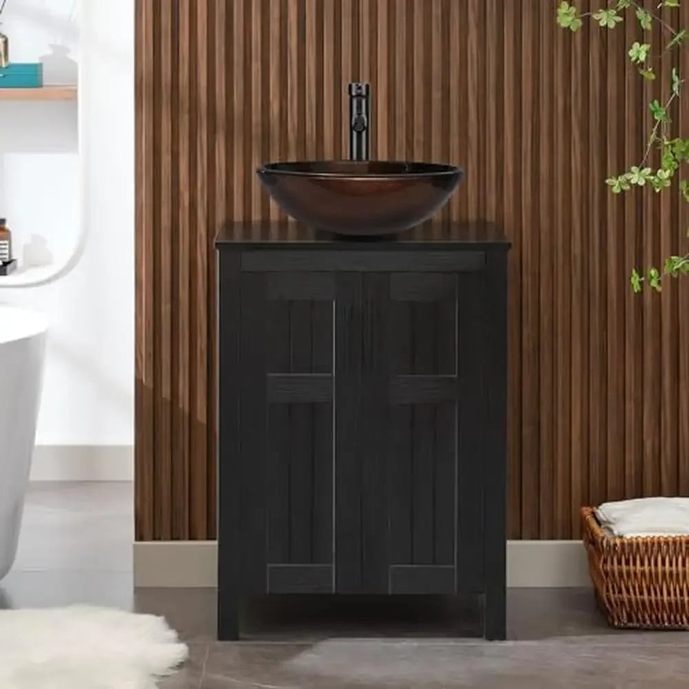 Black Wood Doors & Ceramic Vessel Sink