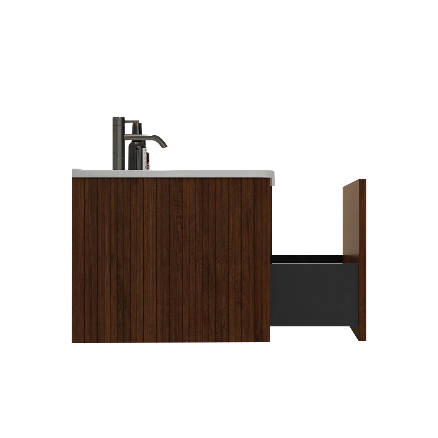 Walnut Bathroom Vanity with White Ceramic Sink