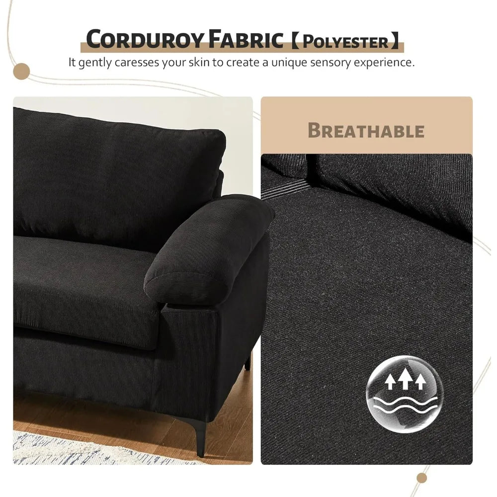 3 Seat Comfy Corduroy Couch With Convertible Chaise