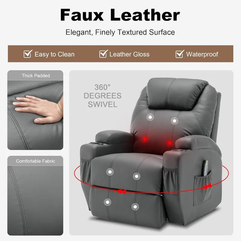 Swivel Recliner Chairs for Adults, Rocker Manual Recliner