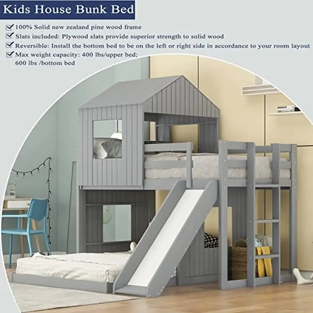 Twin House Bunk Bed with Slide