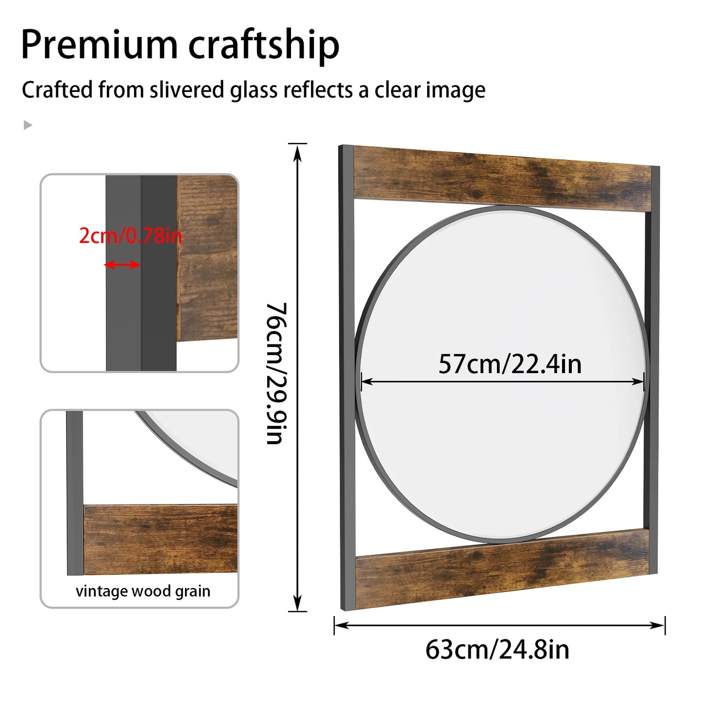 Industrial Metal Wood Frame Wall Mirror