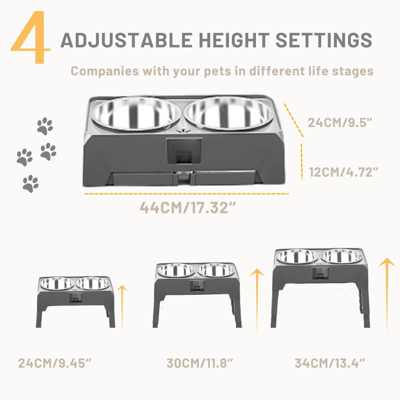 Elevated Pet Feeder Stand With Stainless Steel Bowls